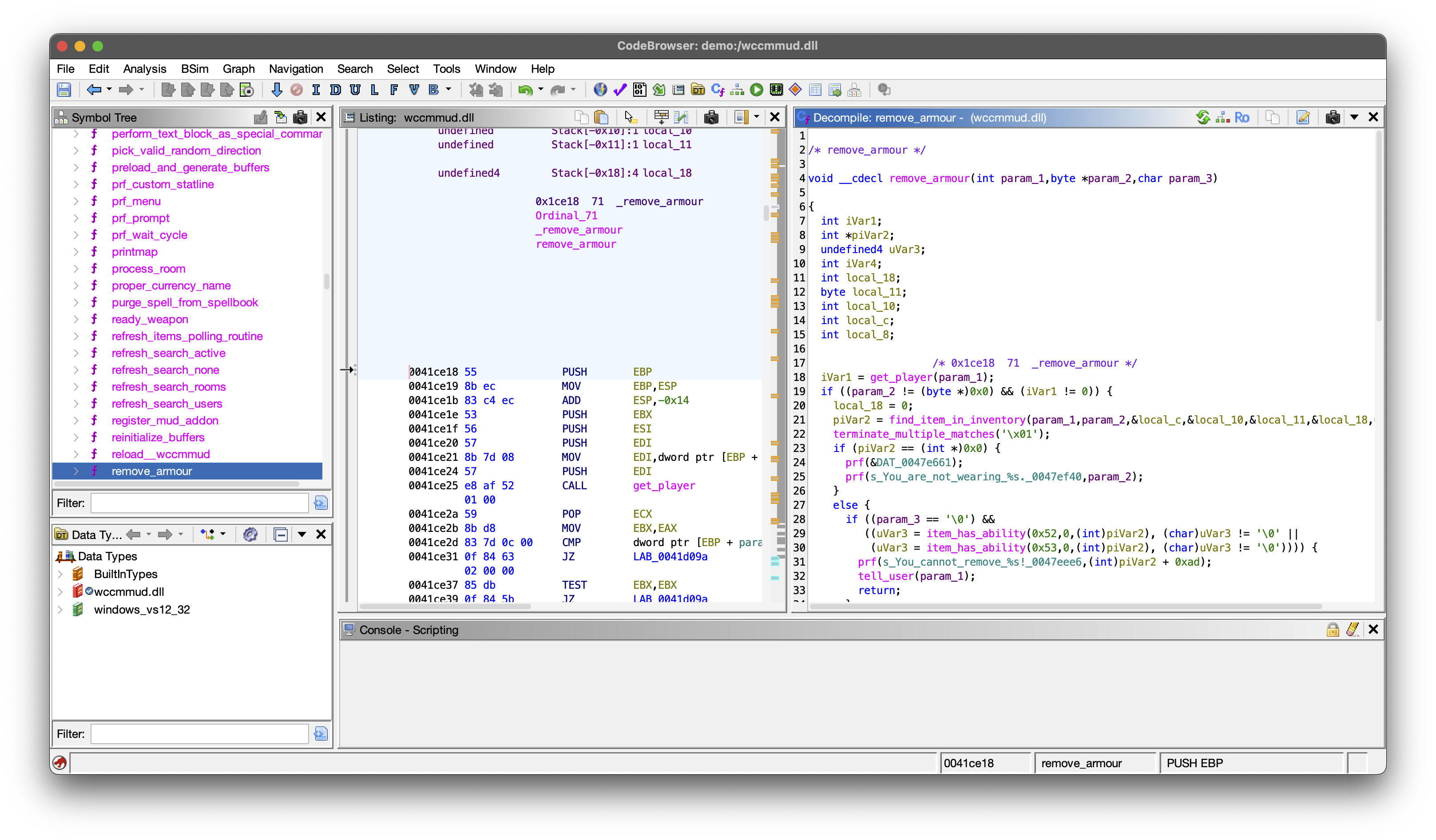A screenshot of Ghidra